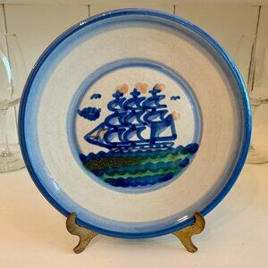 Vintage Mary/M.A. Hadley Hand Painted Pottery Signed Clipper/Ship 8" Salad Plate